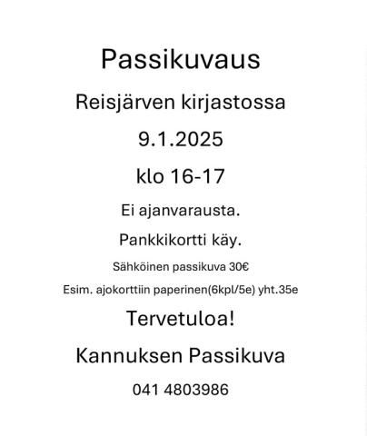 Passikuvaus Reisjärven kirjastossa 9.1.