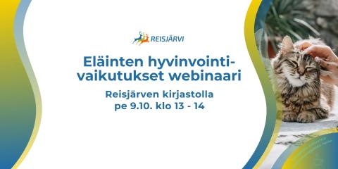 Webinaari eläinten hyvinvointivaikutuksista Reisjärven kirjastolla pe 9.10.2026 klo 13-14.